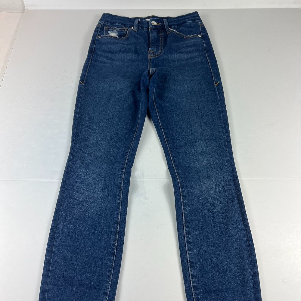 Good American Jeans Women's 26 Good Waist Blue Skinny Stretch Distressed Denim